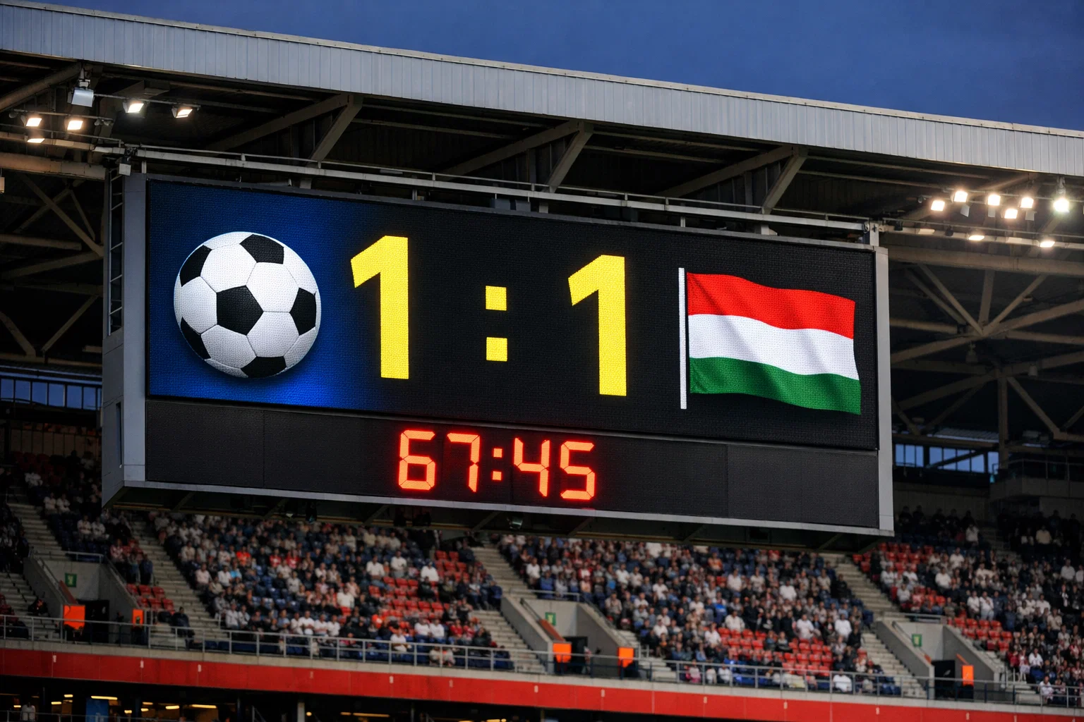 Scorebord in voetbalstadion toont wedstrijdstand