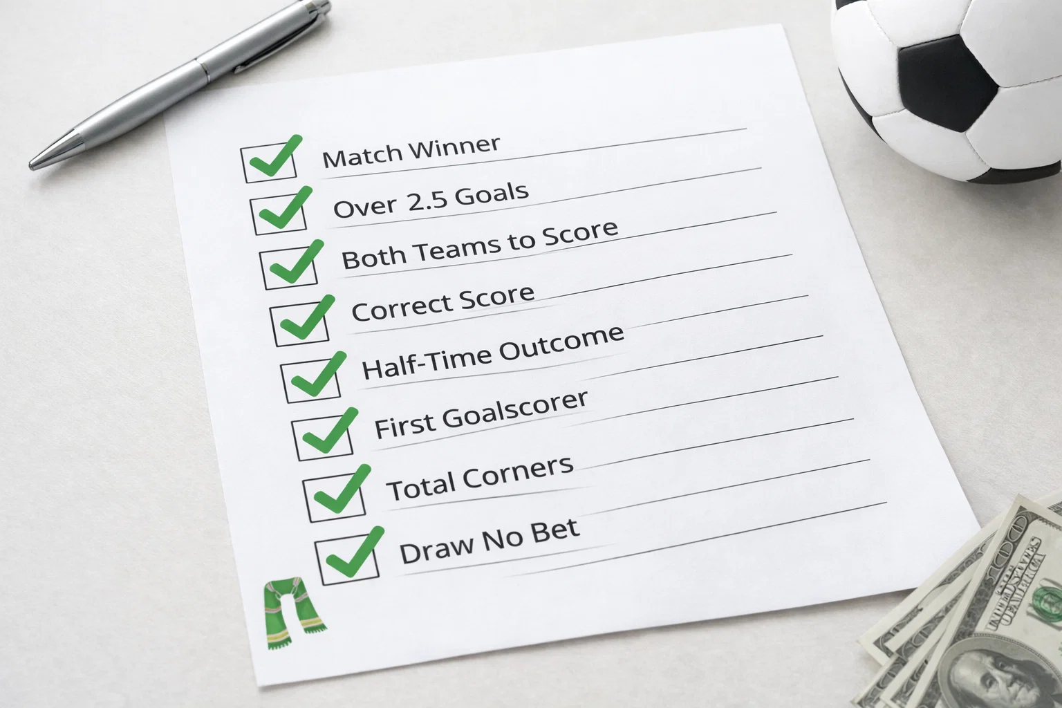 Checklist met groene vinkjes op wit papier