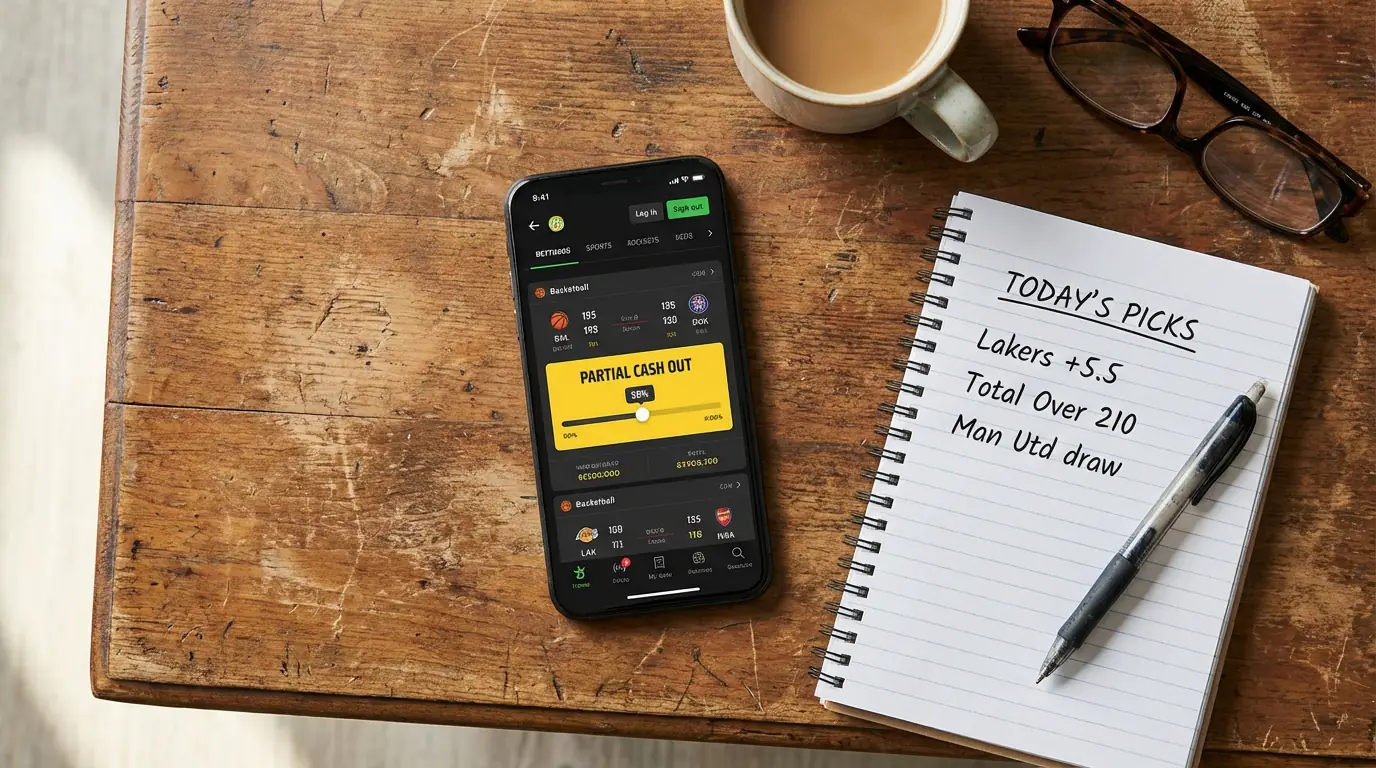 Handen die een smartphone vasthouden met een sportwedden-app
