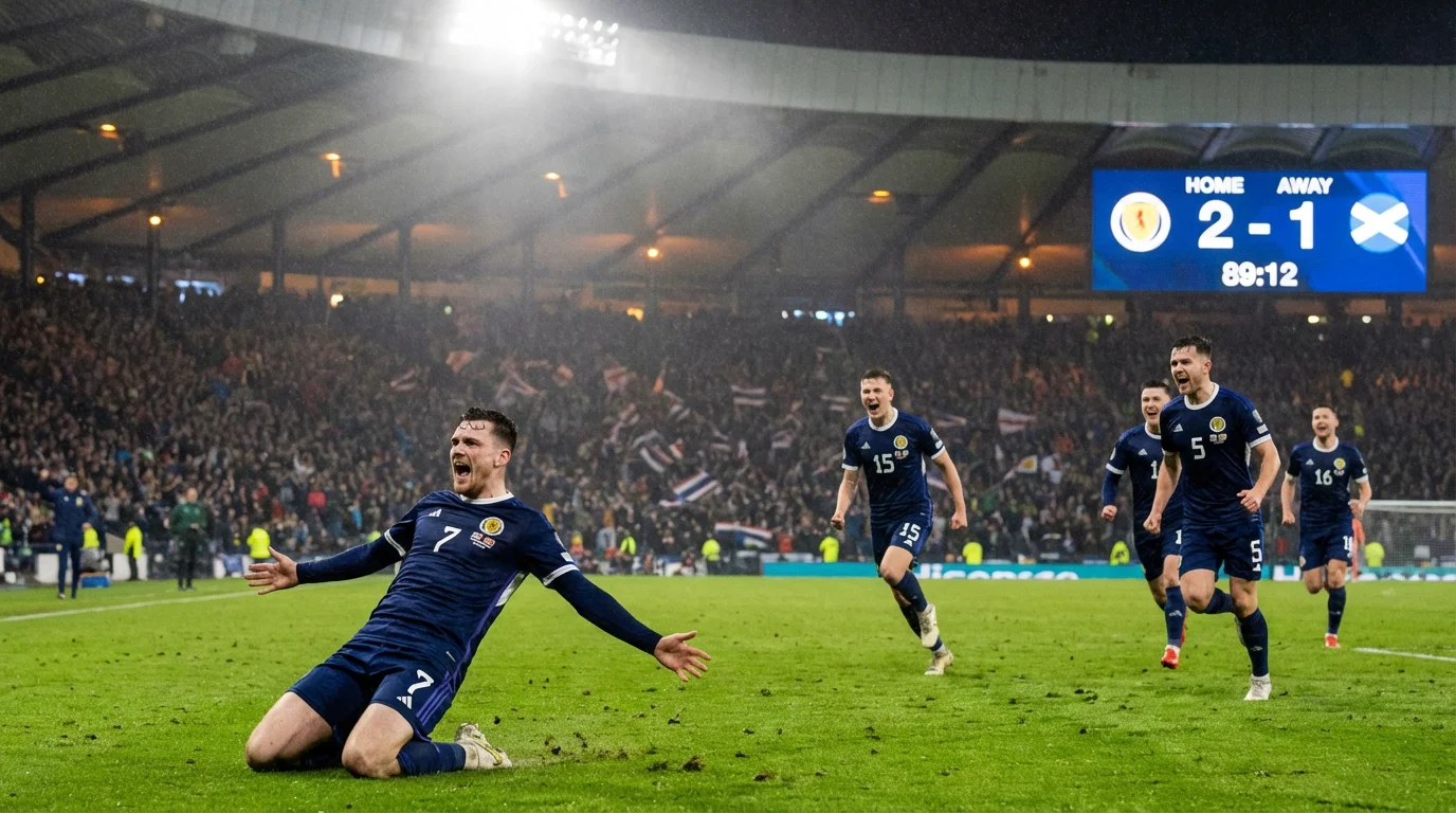 Voetballer die in de slotfase een doelpunt viert in het stadion
