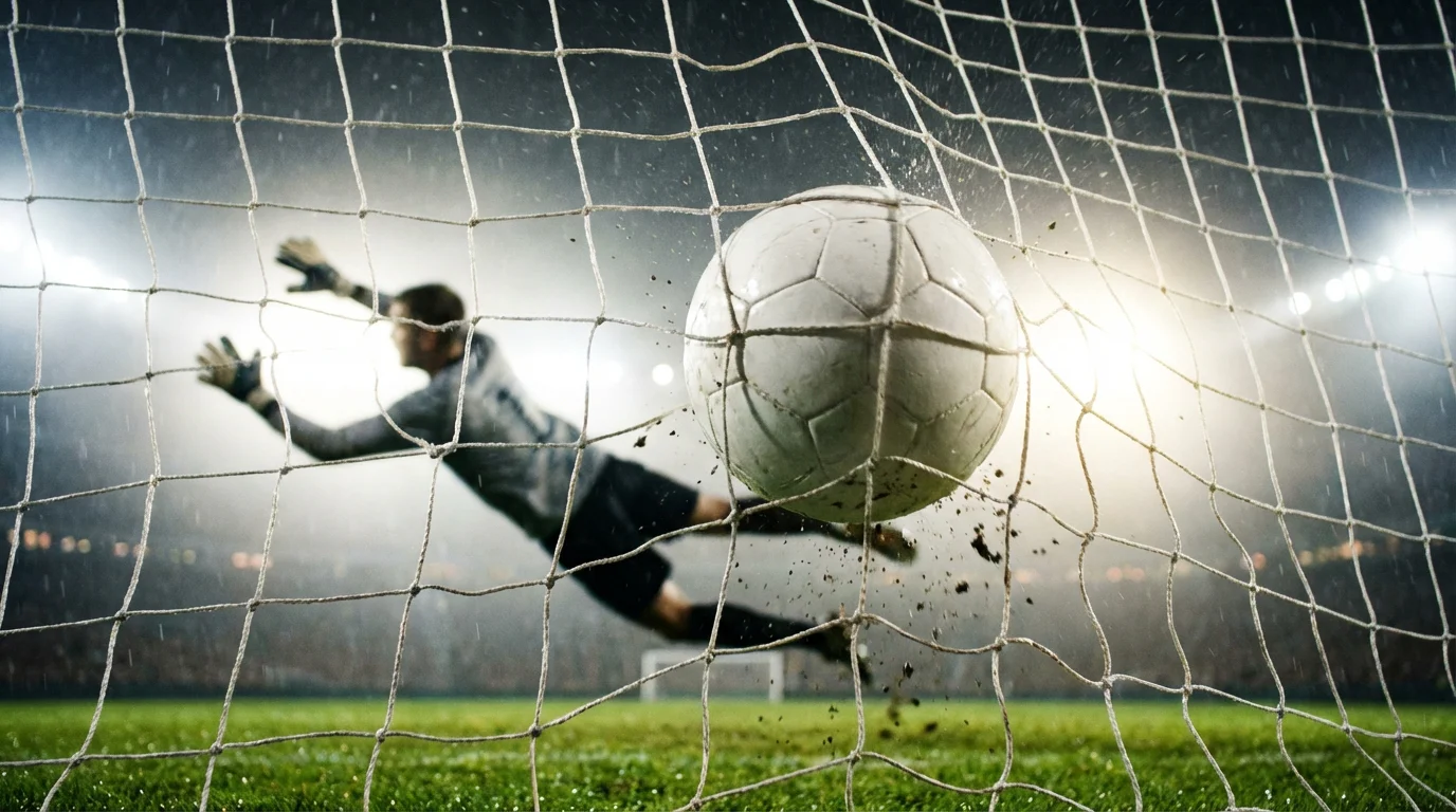 Voetbal die het net raakt bij een doelpunt in een stadion